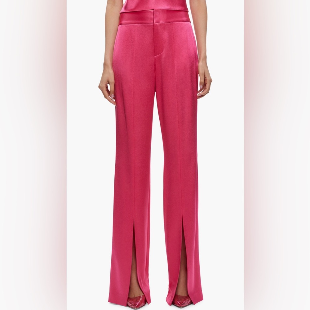 NWT Alice + Olivia Jody High Waisted Slit Front Satin Pants Size 6